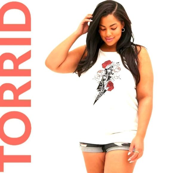 Torrid White Tank Top with Floral Graphic - Picture 1 of 16